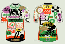 Voice of empowerment and freedom in triathlon cycling and running, vibrant colourful design with keywords like equity, support, independence, and race themes, perfect for triathlon enthusiasts and advocates.