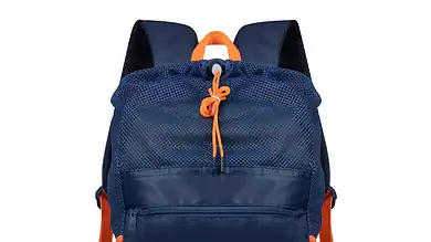 Lightweight navy and orange triathlon backpack for training and race gear storage, featuring multiple compartments, breathable mesh, and adjustable straps for comfort and convenience.