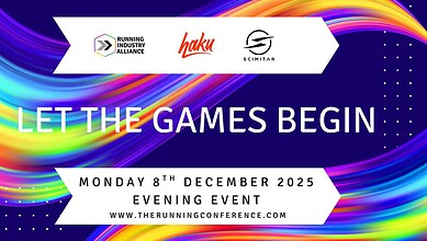 Vibrant colourful graphic promoting triathlon and running event at The Running Conference 2025, featuring branding from Triathlon Insight, ideal for sports event marketing and triathlon enthusiasts.