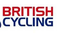 British Cycling logo featuring a cyclist silhouette and bold red and blue text, representing the UK's national cycling organisation.