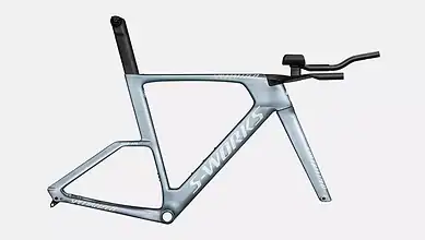 Lightweight carbon triathlon bike frame designed for speed and aerodynamics, ideal for competitive triathlon cycling events.