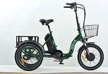 E-bike with a sturdy frame, front basket, and large rear cargo area, designed for sustainable transportation and convenience in city environments.