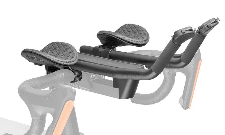 Profile Design Supersonic aerobars, armrests and Zwift Click mounts fitted to a Zwift Ride cockpit.