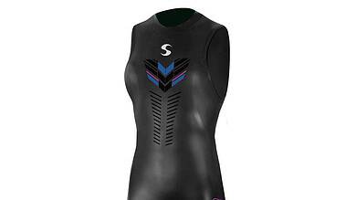 High-performance black triathlon suit with colourful design elements, ideal for competitive athletes and training sessions.