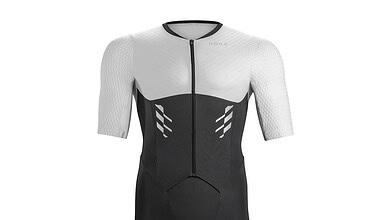 High-performance triathlon suit designed for swimming, cycling, and running with aerodynamic fit and moisture-wicking fabric.