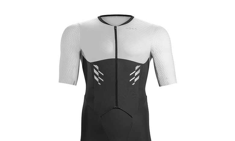 High-performance triathlon suit designed for swimming, cycling, and running with aerodynamic fit and moisture-wicking fabric.