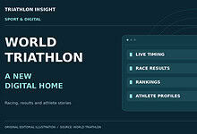 Editorial illustration of World Triathlon website features: live timing, race results, rankings and athlete profiles